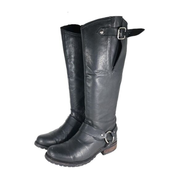 LIBERTY Black Tall Moto Boots with Buckle - Picture 1 of 16
